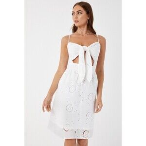 Missguided Cotton Sleeveless Tie-Front Dress In White